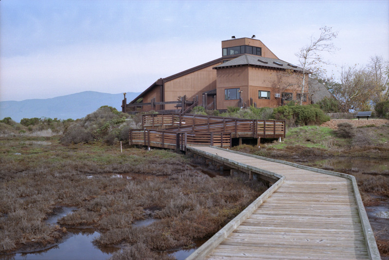Visitor Center at Don Edwards Wildlife Refuge, showing one of the boardwalks stretching over the wetlands.