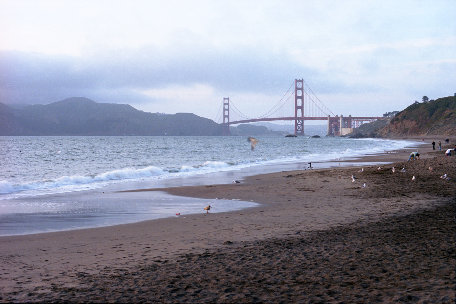 View of Golden Gate Bridge from Baker Beach, San Francisco.