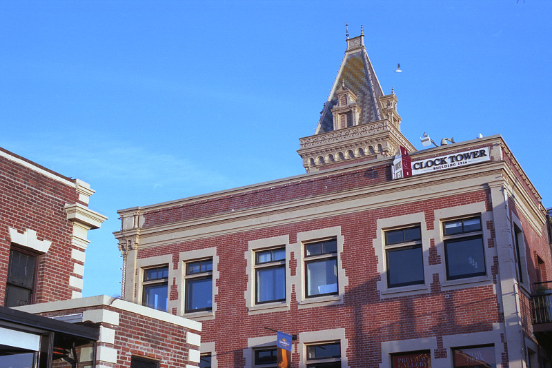 View of clock tower at Ghirardelli Square.