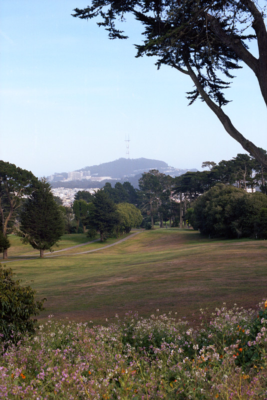 View from Lincoln Park Golf Course toward Sutro Tower, San Francisco.