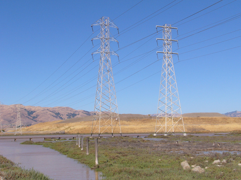 Transmission towers at Don Edwards Wildlife Refuge.